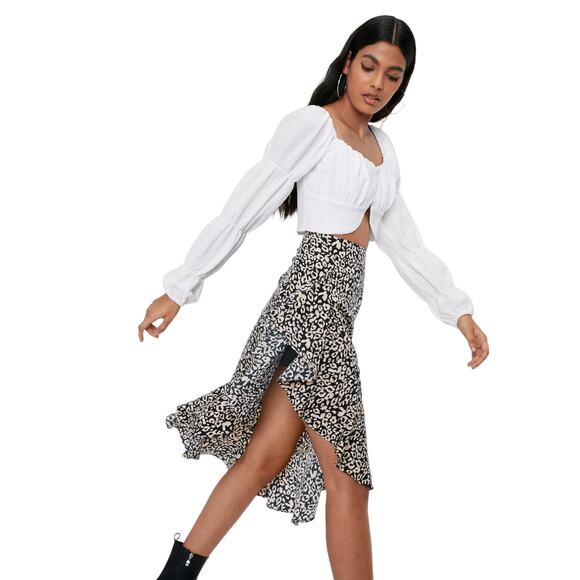 Nasty Gal Leopard Waterfall Ruffle Trim Skirt Size US 10 - Picture 1 of 6
